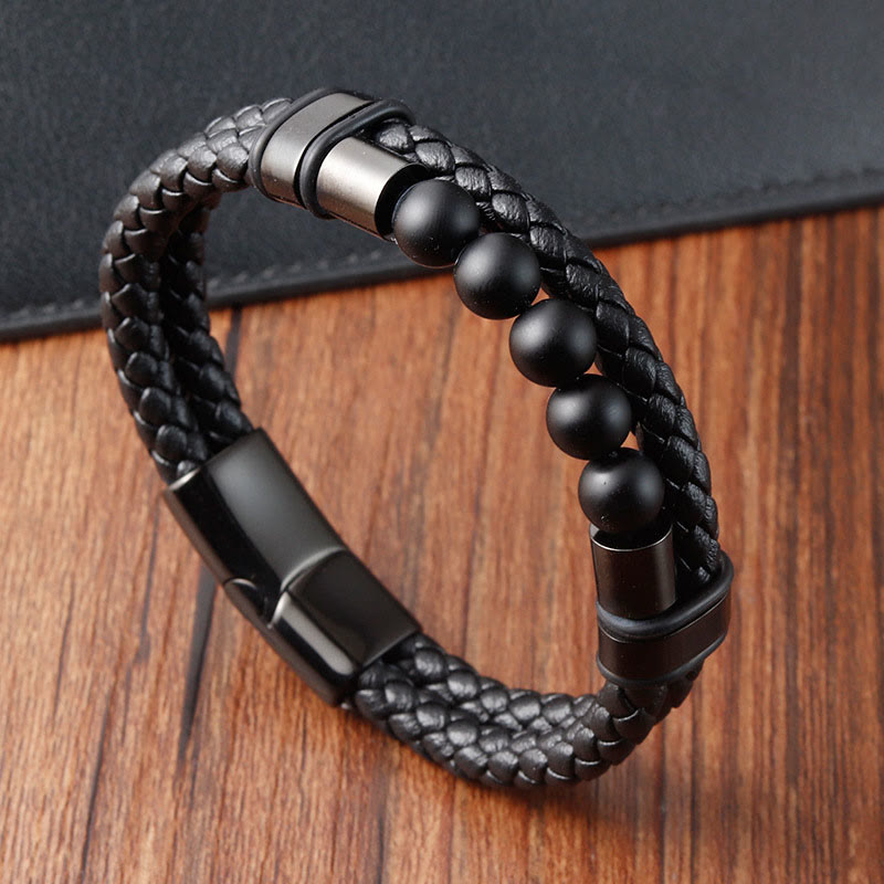 Lava Rock Frosted Stone Magnetic Leather Spiritual Bracelet