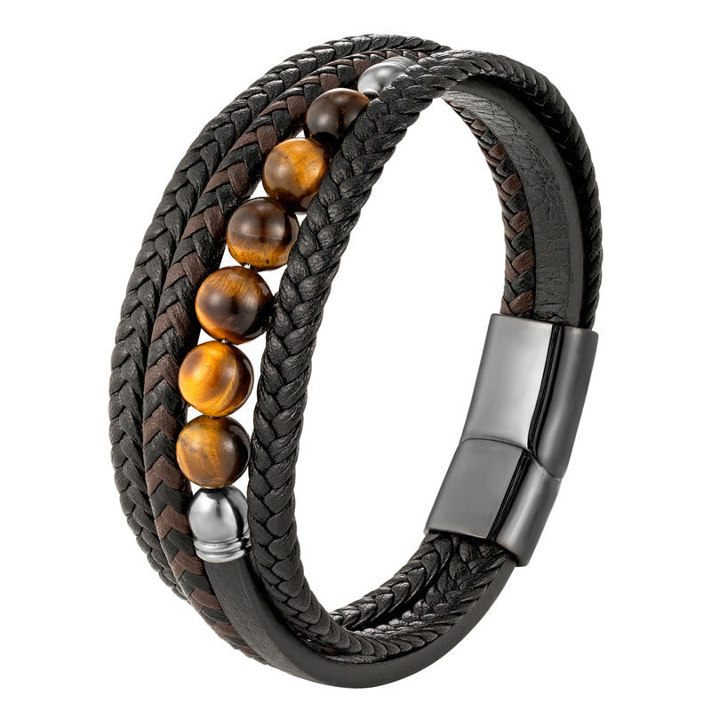 Tigerauge-Schutz-Lederarmband für Herren, 18–20 cm