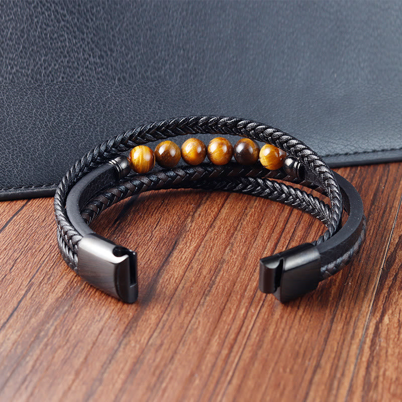 Tigerauge-Schutz-Lederarmband für Herren, 18–20 cm