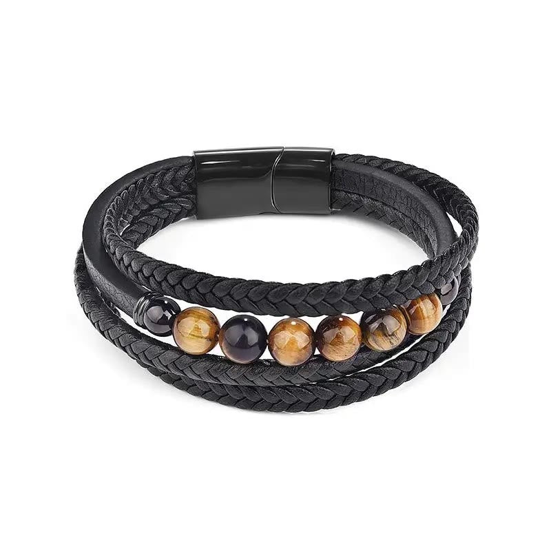 Tigerauge-Schutz-Lederarmband für Herren, 18–20 cm
