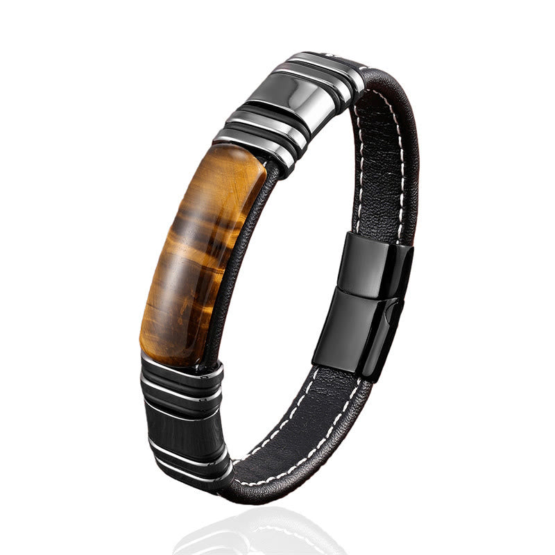 Gold Tiger Eye Stone Leather Buckle Bracelet 18-20cm for Clarity