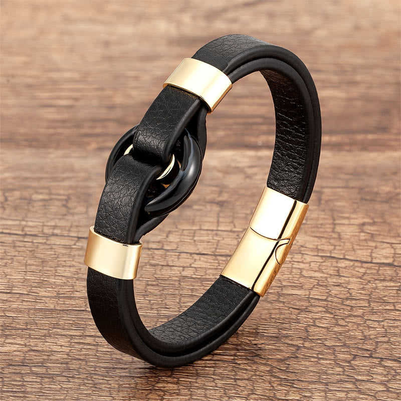 Green Aventurine Leather Magnetic Buckle Bracelet 16-18cm