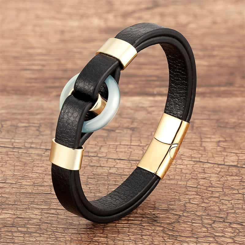 Green Aventurine Leather Magnetic Buckle Bracelet 16-18cm