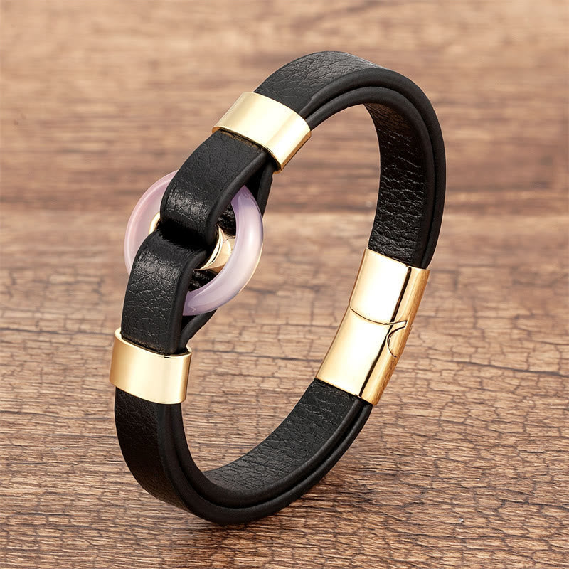 Green Aventurine Leather Magnetic Buckle Bracelet 16-18cm