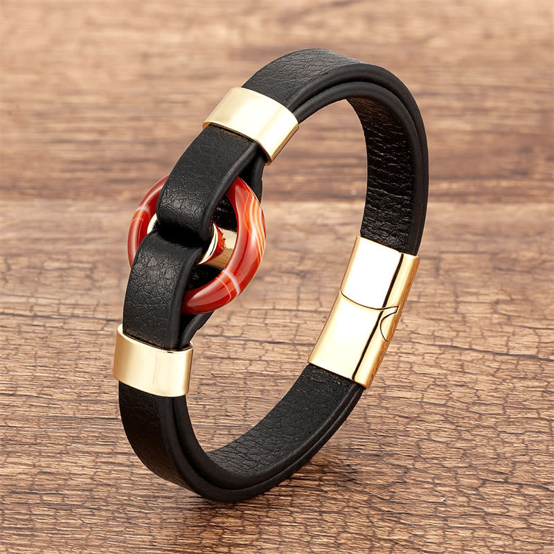 Green Aventurine Leather Magnetic Buckle Bracelet 16-18cm