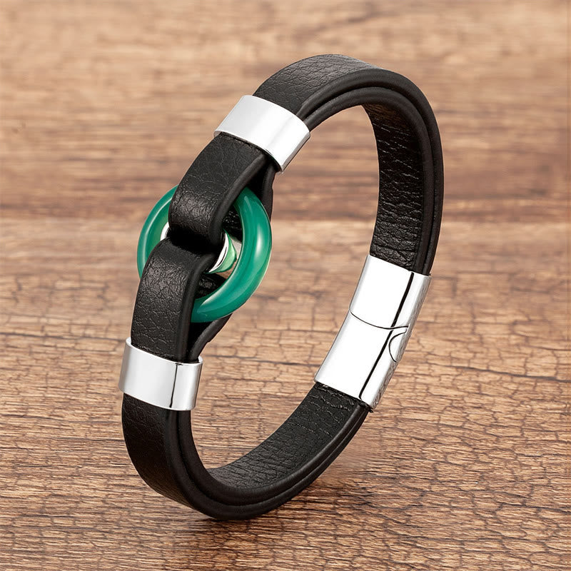 Green Aventurine Leather Magnetic Buckle Bracelet 16-18cm