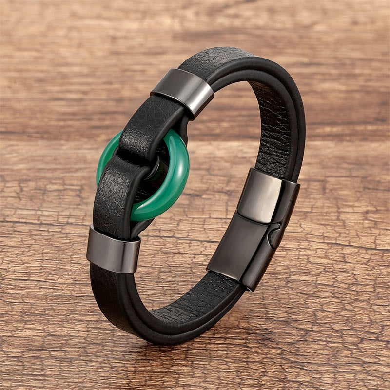 Green Aventurine Leather Magnetic Buckle Bracelet 16-18cm