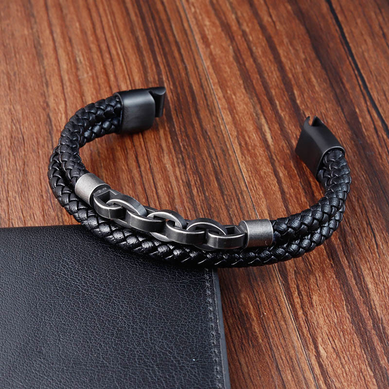 Balance Titanium Steel Leather Bracelet