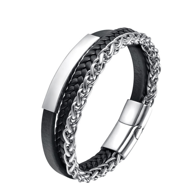 18-20cm Spiritual Titanium Steel Multi-layered Leather Bracelet
