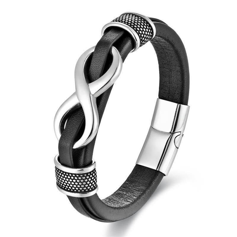 Obsidian Bracelet Titanium Steel Leather Black Infinity Knot