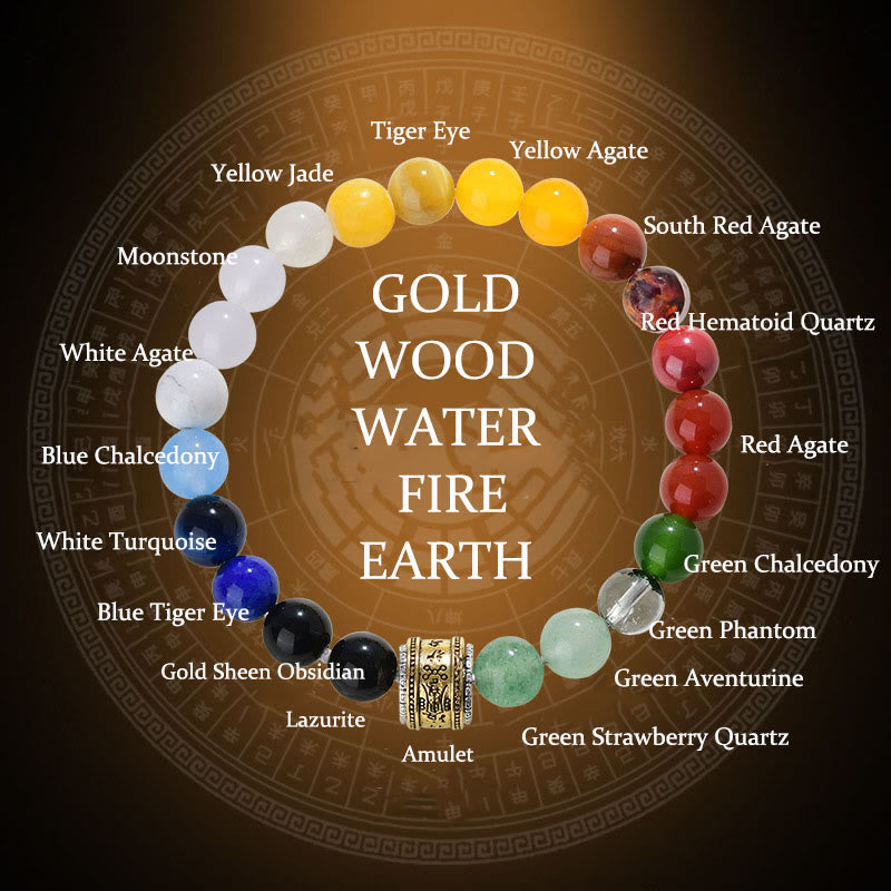 8mm Five Elements Luck Bracelet with Various Agate & Obsidian Beads
