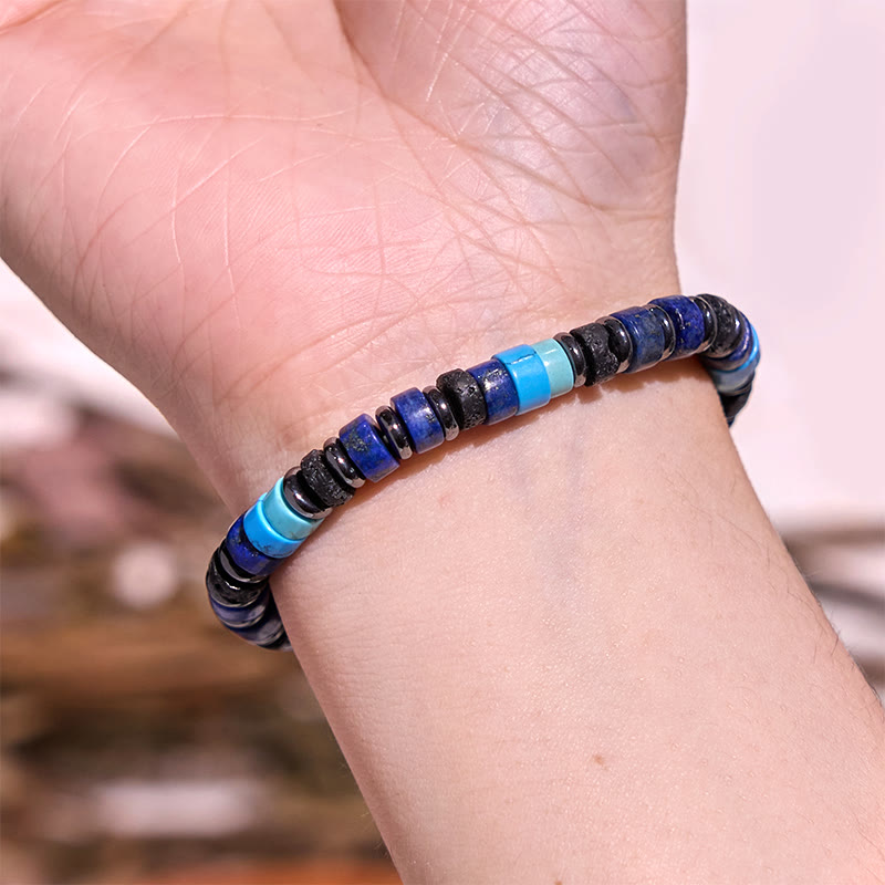 6 mm spirituelles Armband aus Hämatit-Türkis-Lavastein