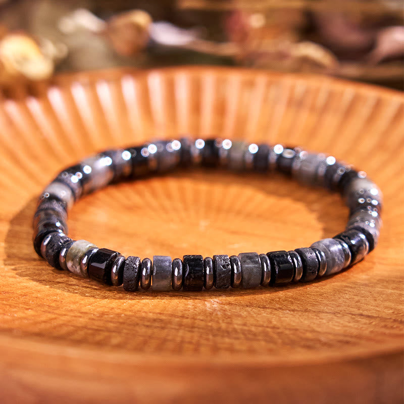 6 mm spirituelles Armband aus Hämatit-Türkis-Lavastein
