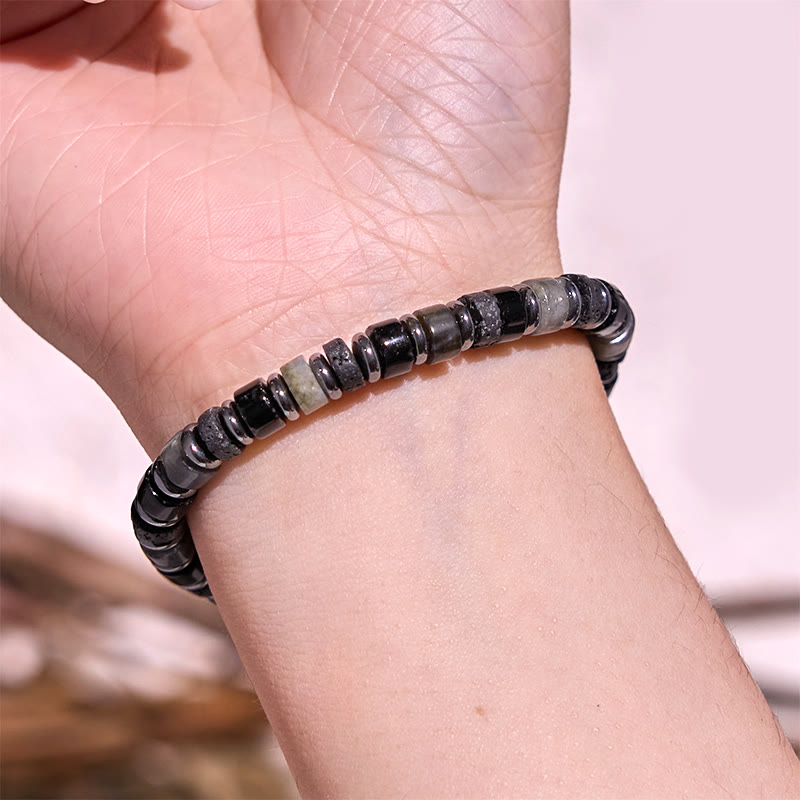 6 mm spirituelles Armband aus Hämatit-Türkis-Lavastein