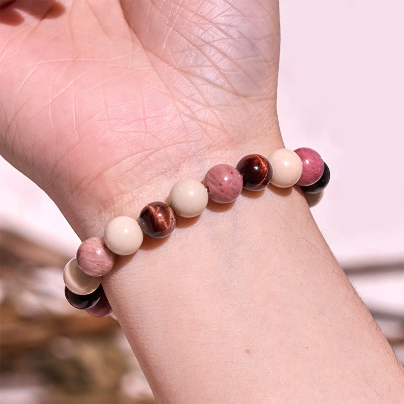 8mm Tiger Eye Protection Bracelet with Black Glitter Stones