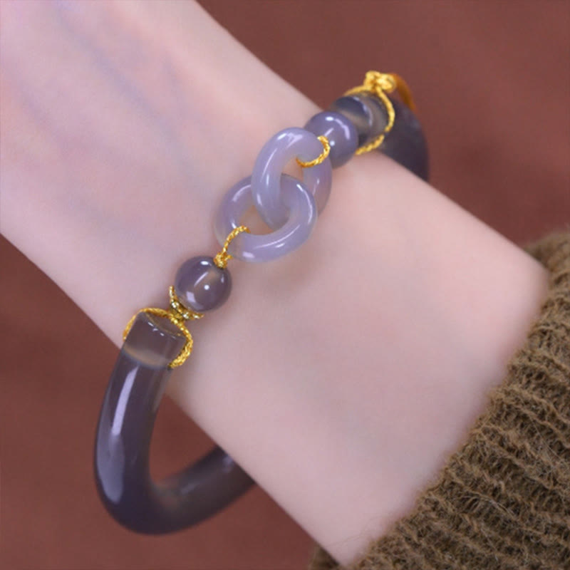 Gray Agate Copper Peace Cuff Bracelet