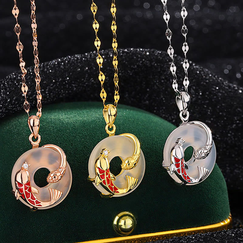 Chalcedony Koi Fish Necklace with Sterling Silver Peace Buckle