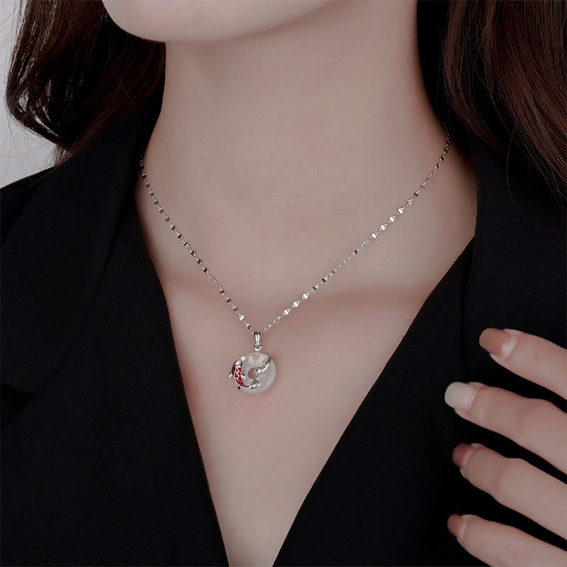Chalcedony Koi Fish Necklace with Sterling Silver Peace Buckle