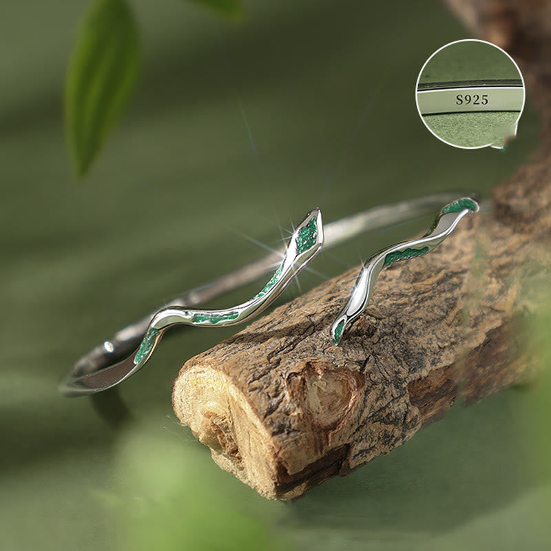 Sterling Silver Green Snake Calm Cuff Bracelet