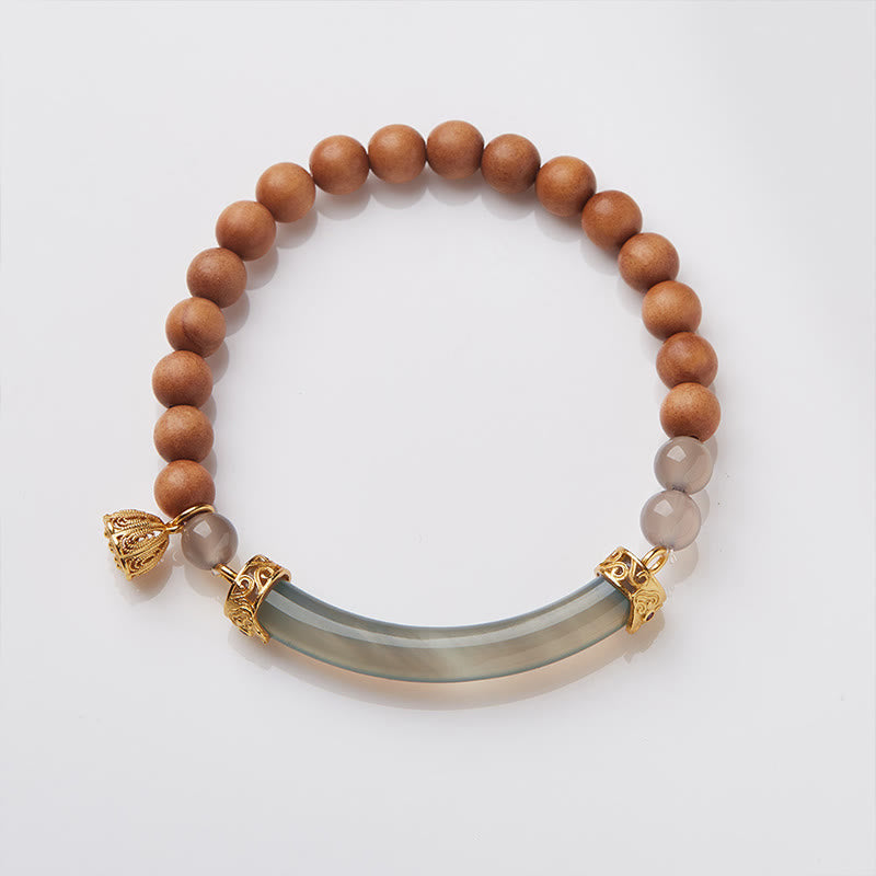 14-16cm Gray Agate Sandalwood Chalcedony Cuff Bracelet for Calm