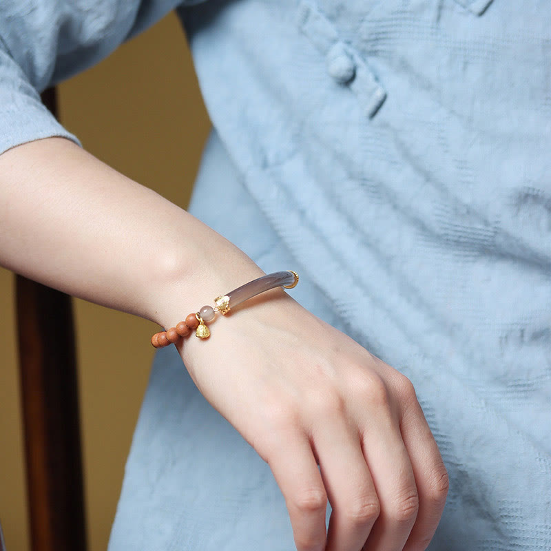 14-16cm Gray Agate Sandalwood Chalcedony Cuff Bracelet for Calm