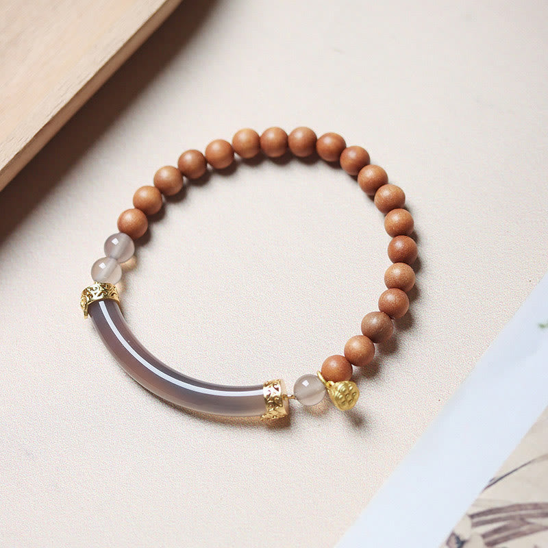 14-16cm Gray Agate Sandalwood Chalcedony Cuff Bracelet for Calm