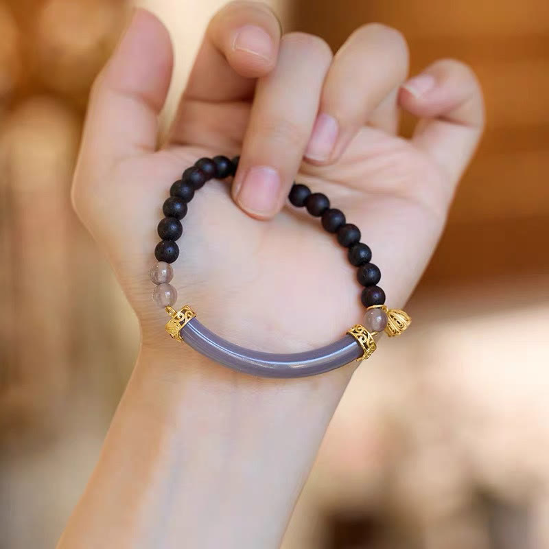 14-16cm Gray Agate Sandalwood Chalcedony Cuff Bracelet for Calm