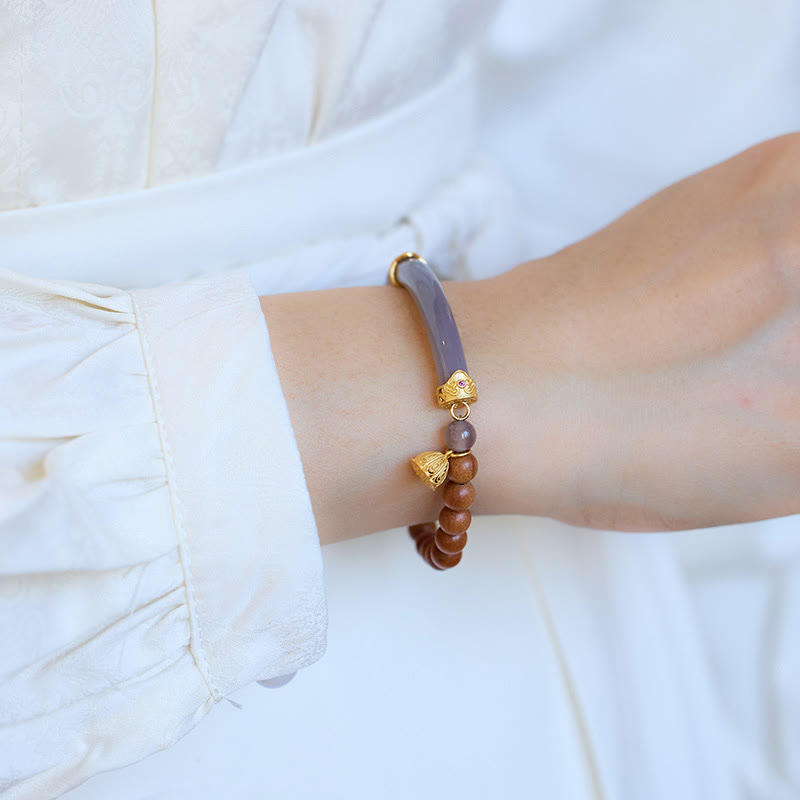 14-16cm Gray Agate Sandalwood Chalcedony Cuff Bracelet for Calm