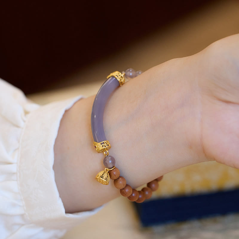 14-16cm Gray Agate Sandalwood Chalcedony Cuff Bracelet for Calm