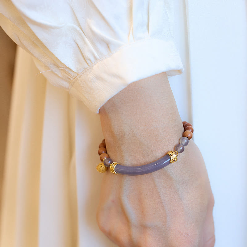 14-16cm Gray Agate Sandalwood Chalcedony Cuff Bracelet for Calm
