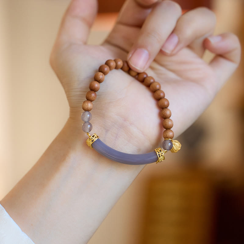 14-16cm Gray Agate Sandalwood Chalcedony Cuff Bracelet for Calm