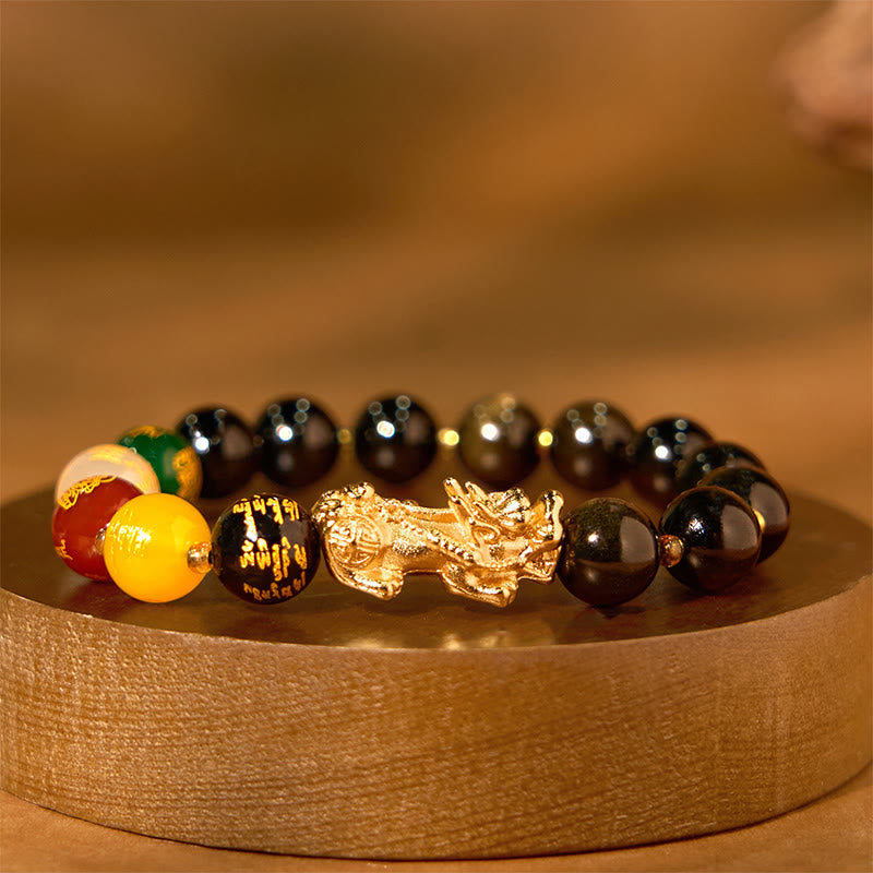 10mm Gold Sheen Obsidian Pi Xiu Wealth Protection Bracelet
