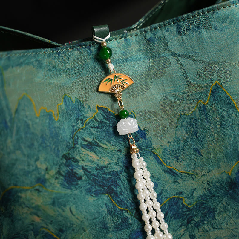 MediumSeaGreen Xiangyunsha Silk Spiritual Tassel Crossbody Bag