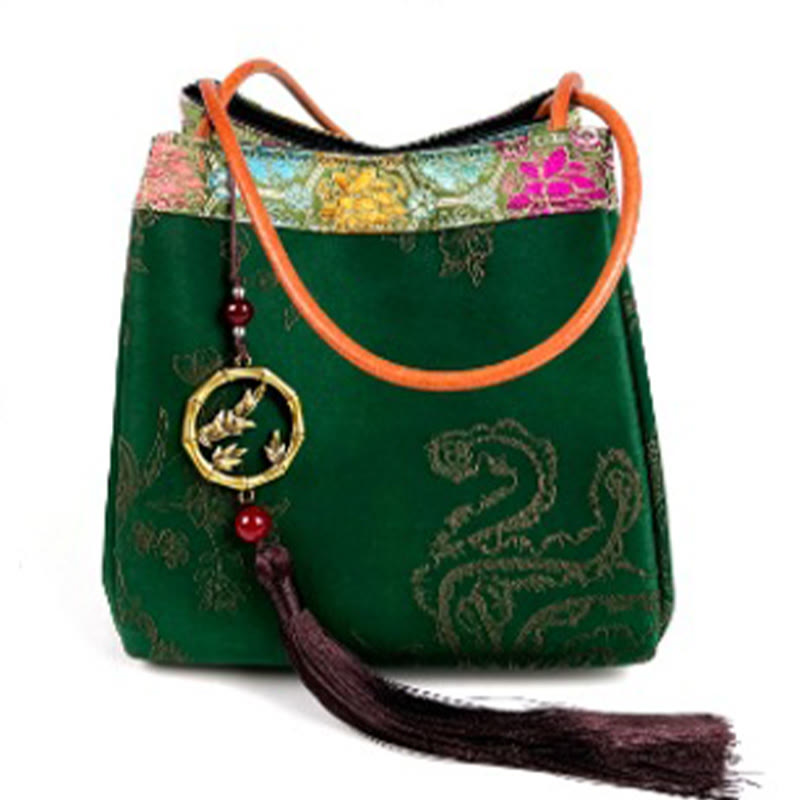 Xiangyunsha Silk Bamboo Branches Yoga Tote Bag 16cm