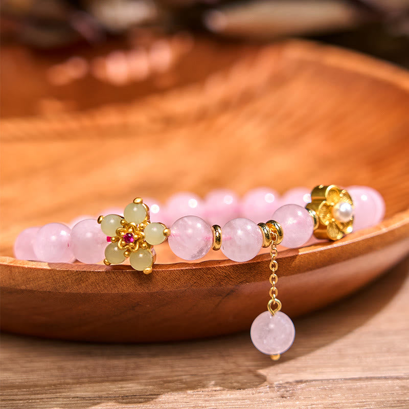 14cm Pink Crystal Citrine Flower Warmth Bracelet