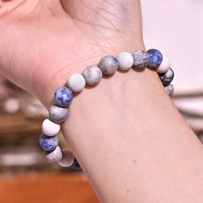 8mm White Turquoise Picasso Jasper Relaxation Bracelet
