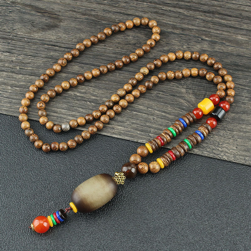Wenge Wood & Agate Balance Necklace for Peace & Protection