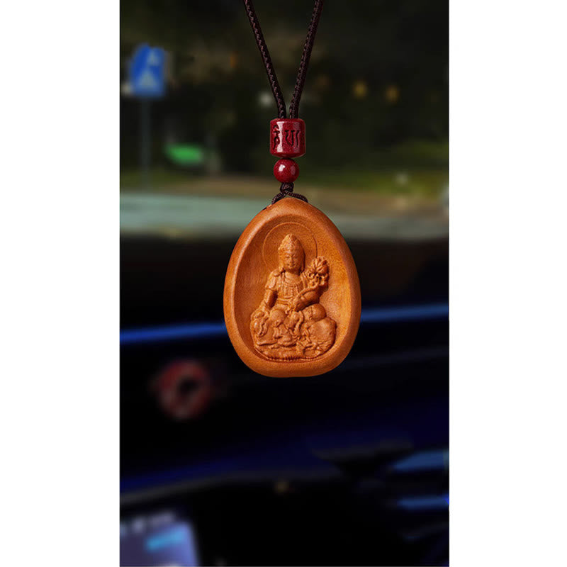 Peach Wood Chinese Zodiac Necklace with Om Mani Padme Hum Pendant