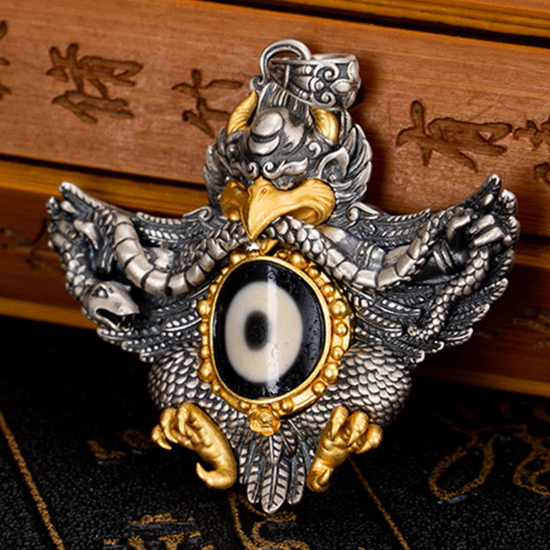 925 Sterling Silver Garuda Dzi Bead Spiritual Protection Necklace