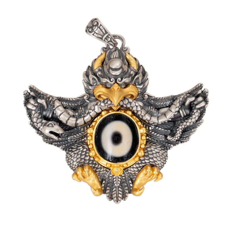 925 Sterling Silver Garuda Dzi Bead Spiritual Protection Necklace