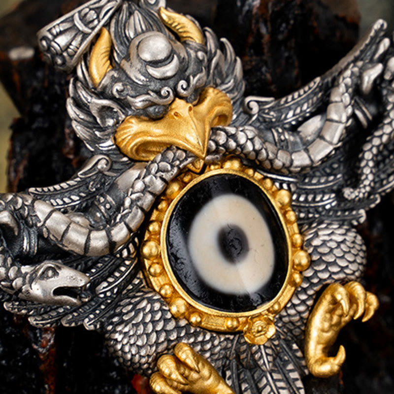 925 Sterling Silver Garuda Dzi Bead Spiritual Protection Necklace