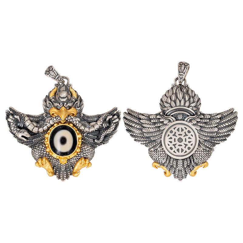 925 Sterling Silver Garuda Dzi Bead Spiritual Protection Necklace