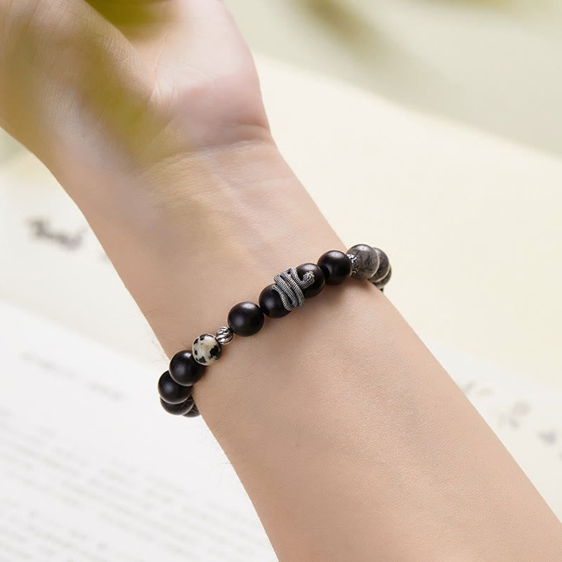 Ebony Wood Black Rutilated Quartz 10mm Balance Bracelet