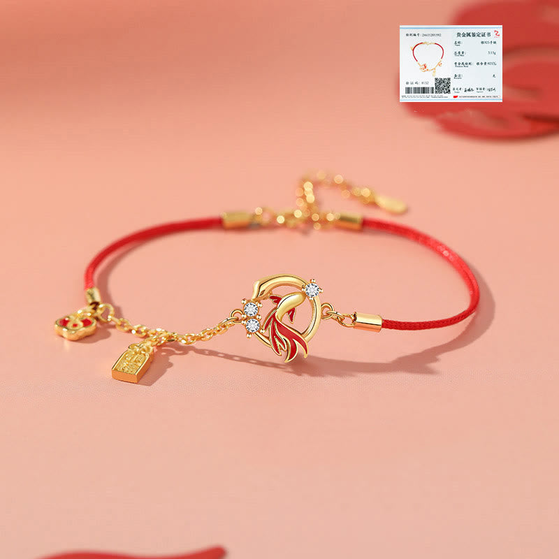 Red String 925 Sterling Silver Koi Fish Bracelet for Luck 13-17cm