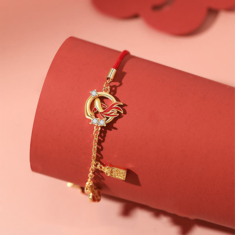 Red String 925 Sterling Silver Koi Fish Bracelet for Luck 13-17cm
