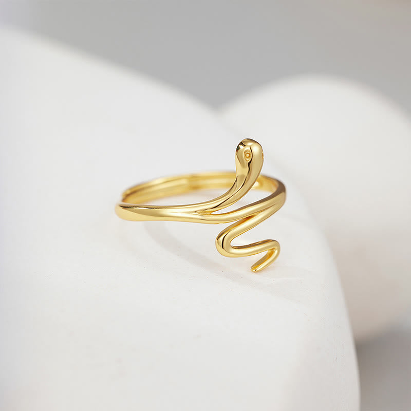 Sterling Silver Golden Snake Ring for Balance & Wisdom