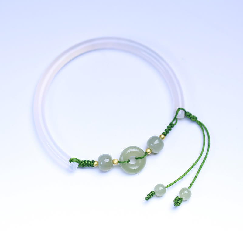14-17cm White Agate Hetian Jade Peace Buckle Bracelet