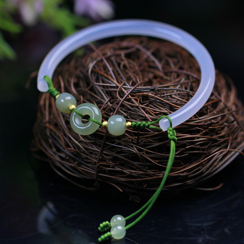14-17cm White Agate Hetian Jade Peace Buckle Bracelet