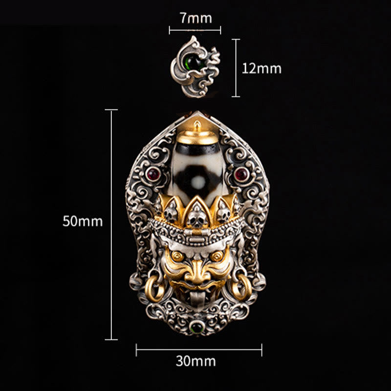 Tibetan Zakiram Dzi Bead Necklace 925 Silver Pendant Protection