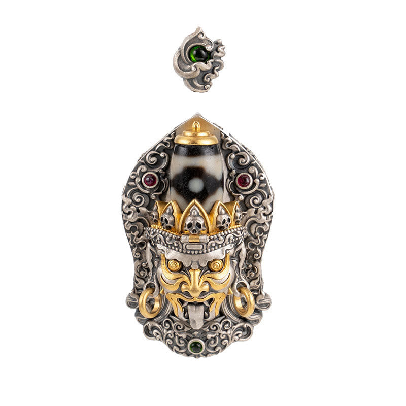 Tibetan Zakiram Dzi Bead Necklace 925 Silver Pendant Protection